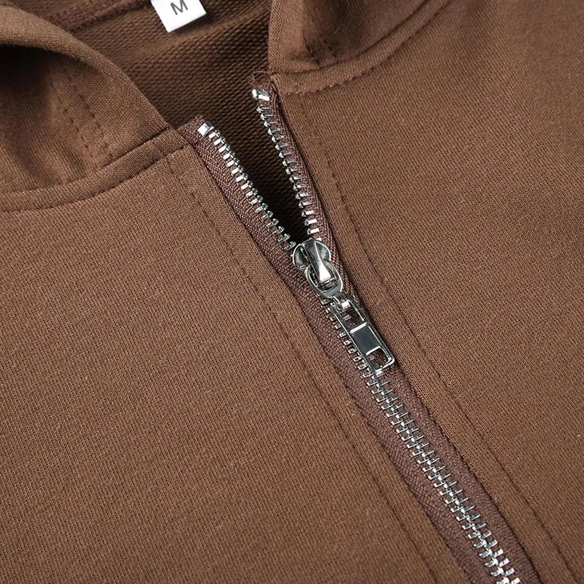 Blank Brown Zipper Crop Hoodie