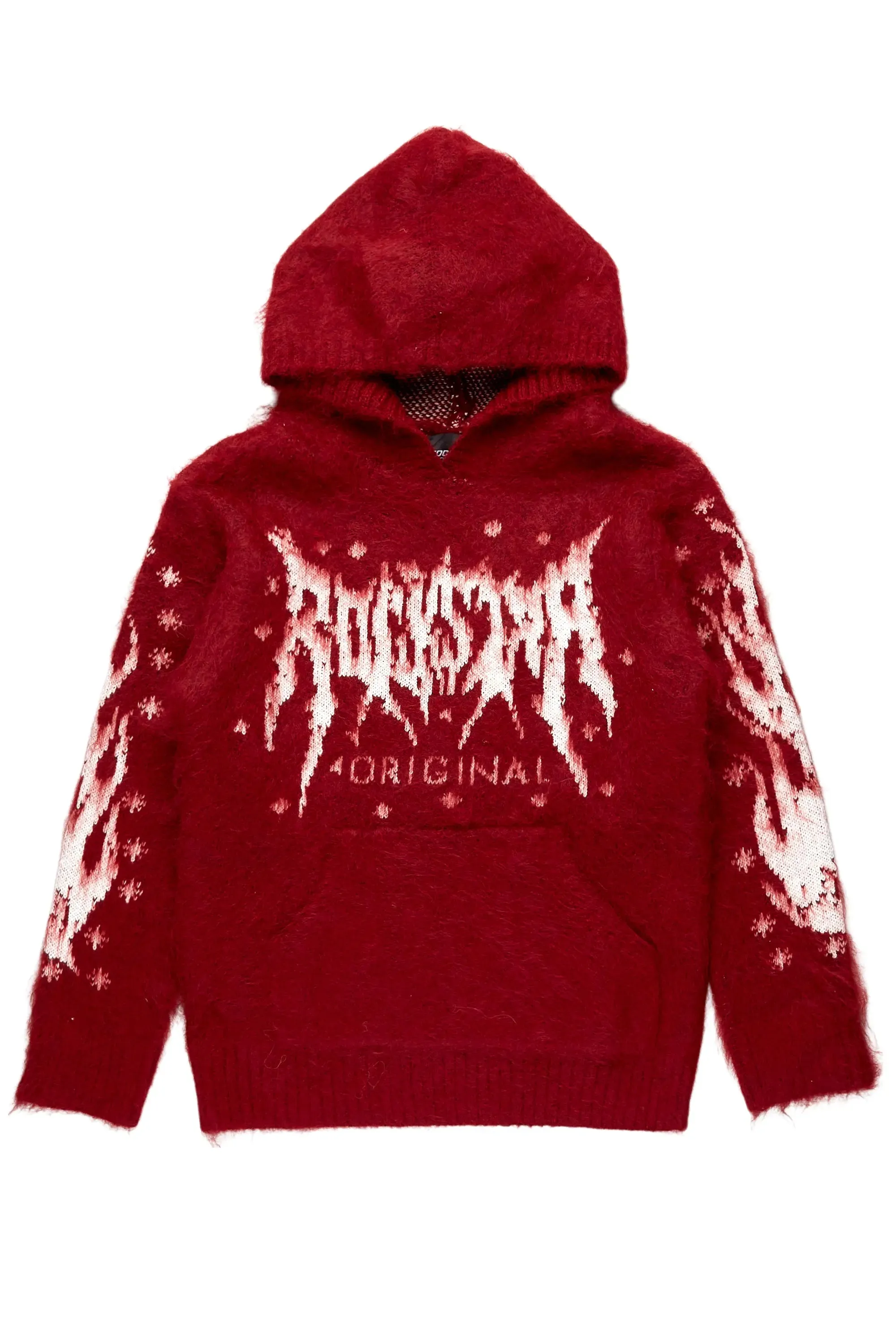 Boys Raymond Red Graphic Knitted Mohair Hoodies