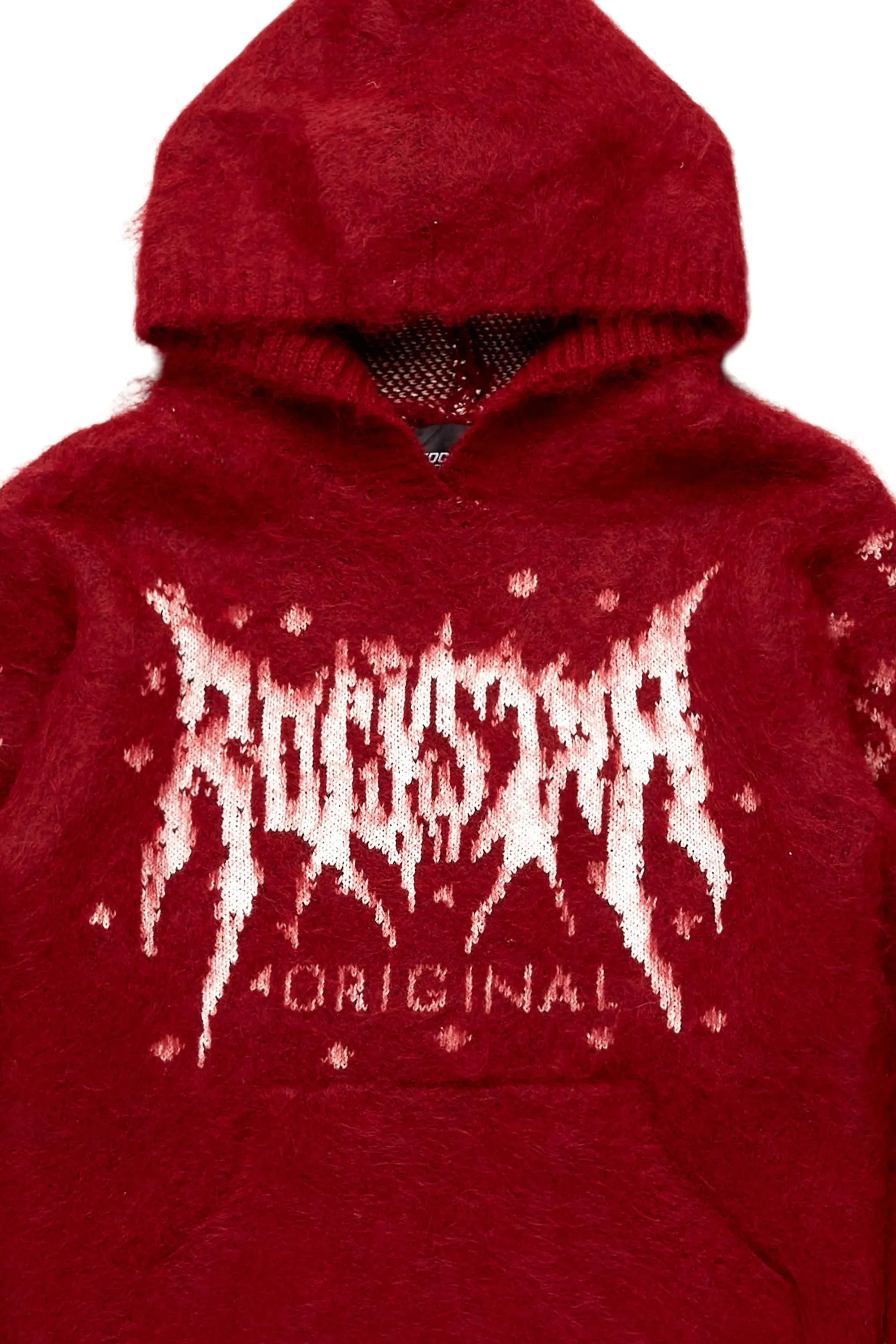 Boys Raymond Red Graphic Knitted Mohair Hoodies
