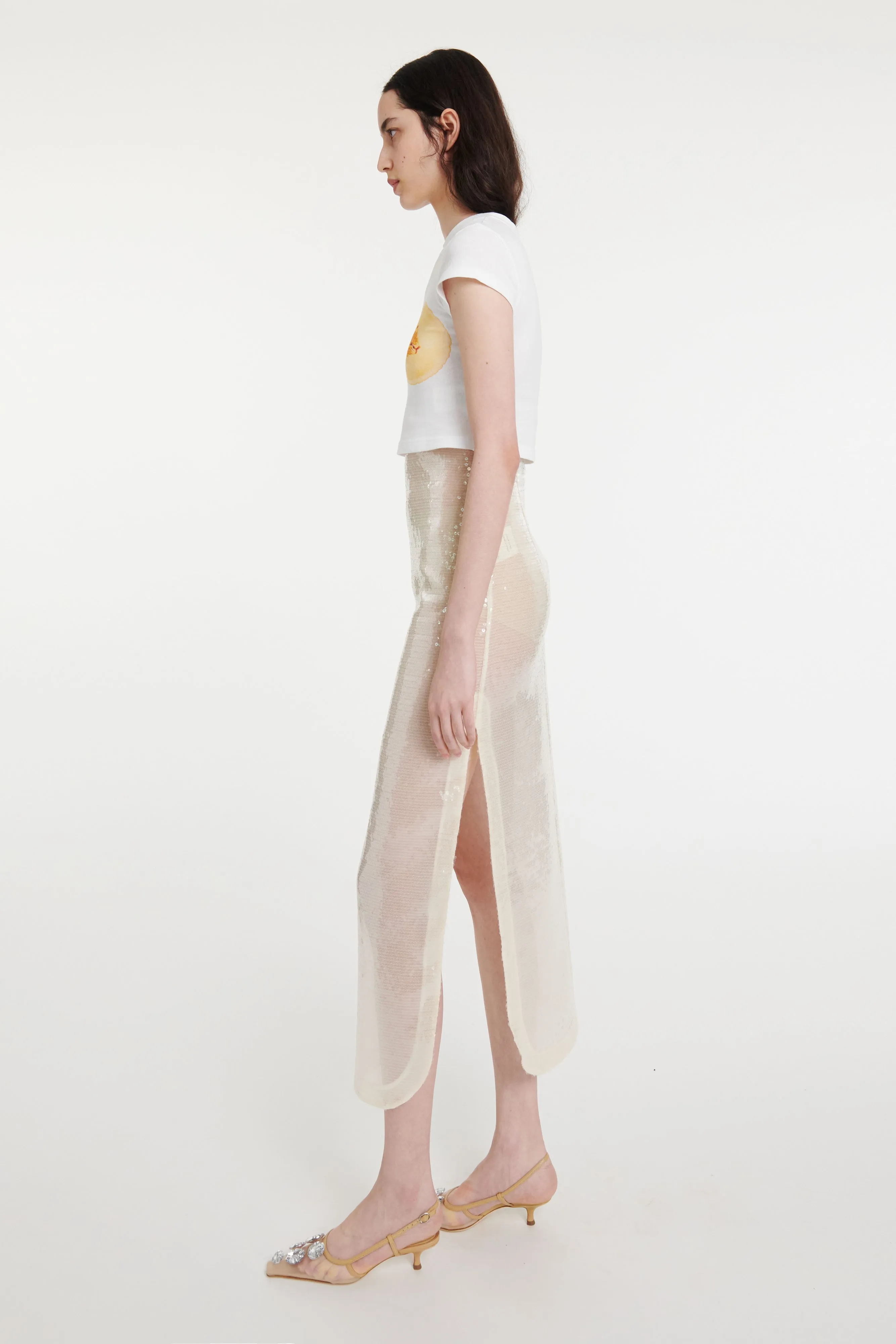 Cropped Fitted T-shirt White With Fruit Print