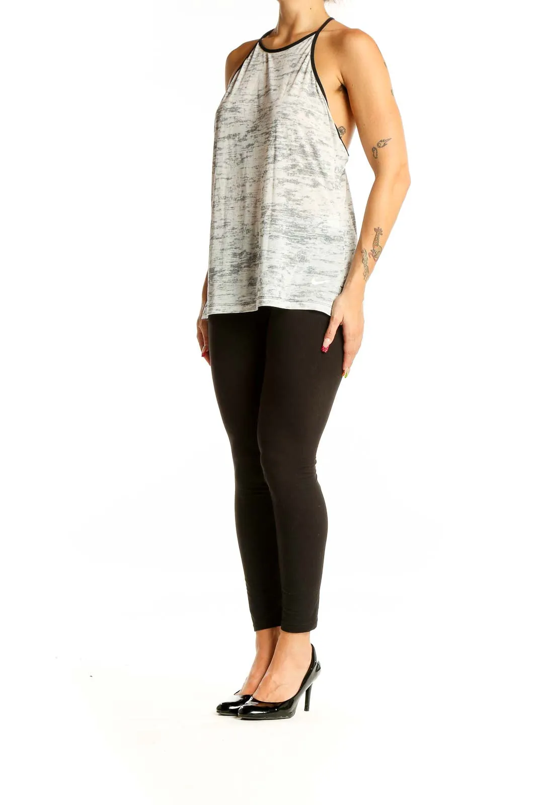 Gray Marled High-Neck Racerback Tank Top