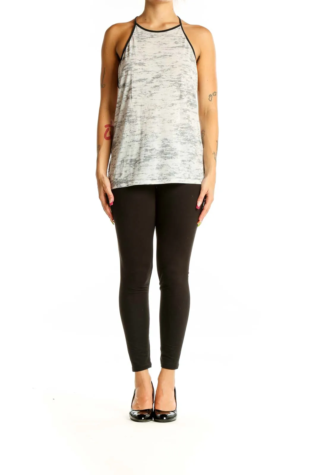 Gray Marled High-Neck Racerback Tank Top