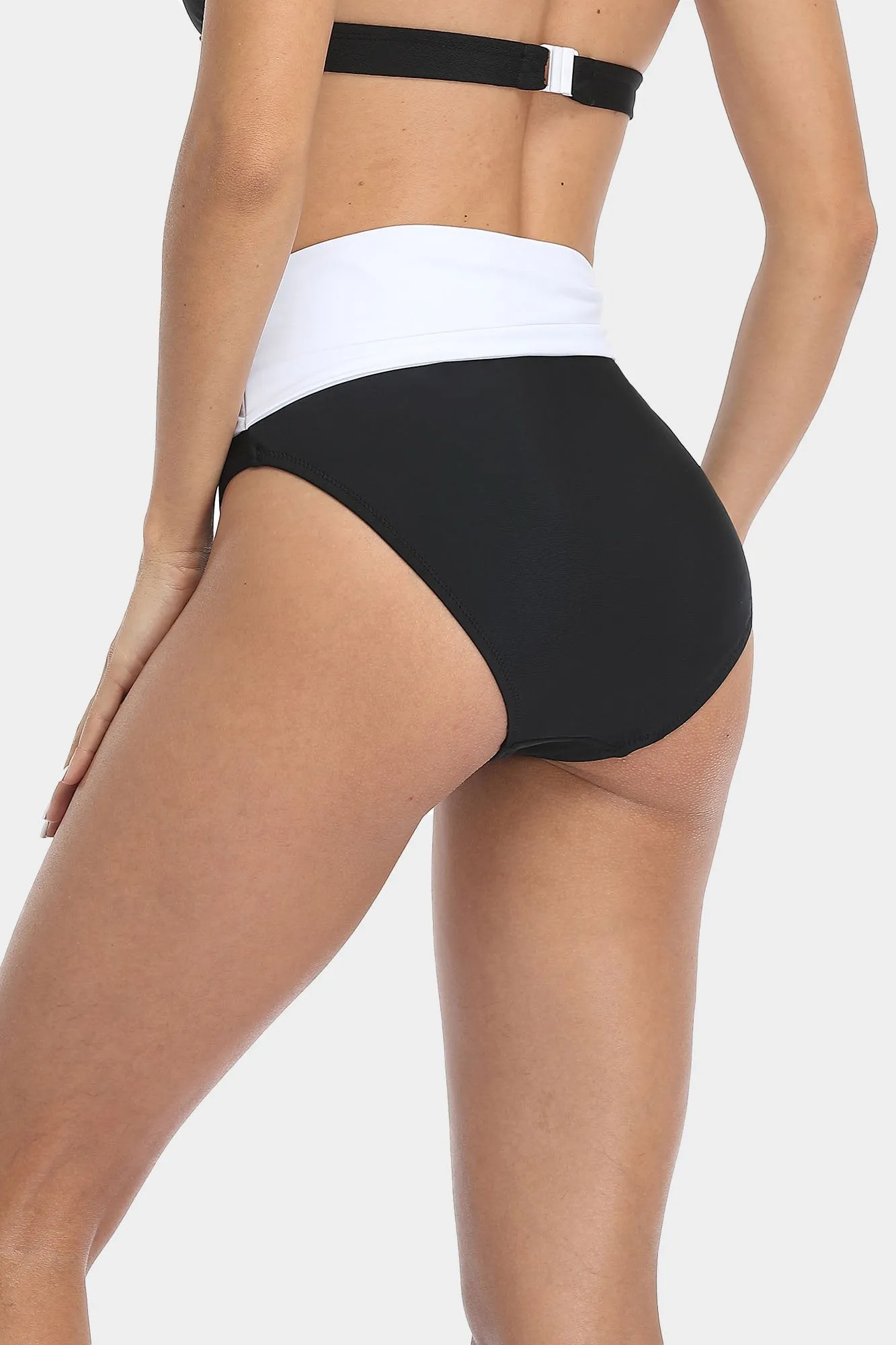 High Waisted Two Tone Tie Front Swim Trunks