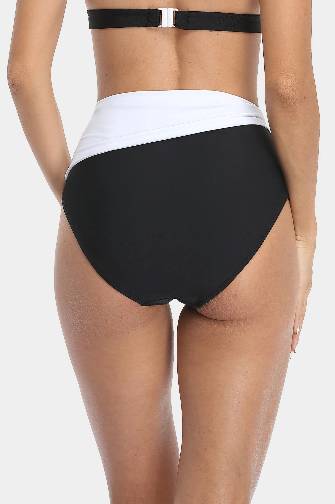 High Waisted Two Tone Tie Front Swim Trunks