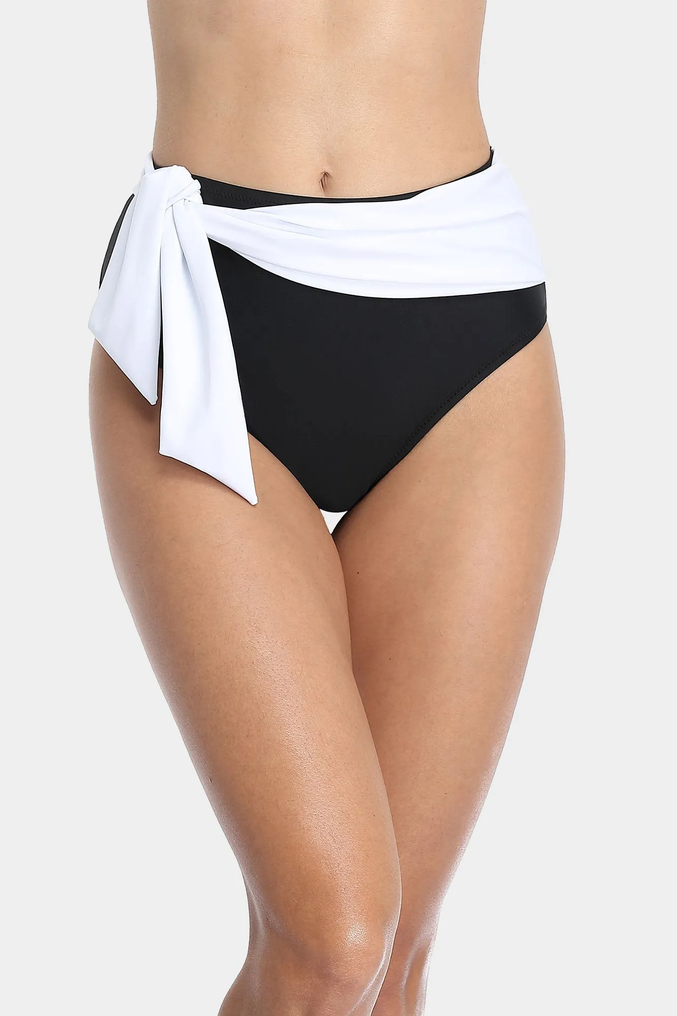 High Waisted Two Tone Tie Front Swim Trunks