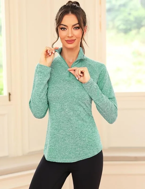 iClosam Womens Long Sleeve Tops 1/4 Zip Polo Shirts UPF 50  Running T-Shirt Quick Dry Gym Sports Workout Cycling Golf Tops