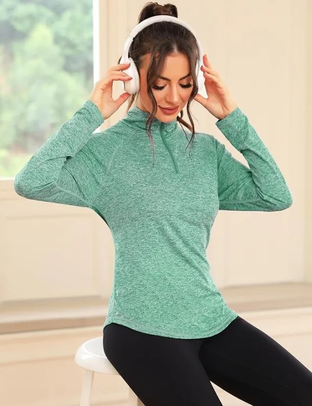 iClosam Womens Long Sleeve Tops 1/4 Zip Polo Shirts UPF 50  Running T-Shirt Quick Dry Gym Sports Workout Cycling Golf Tops