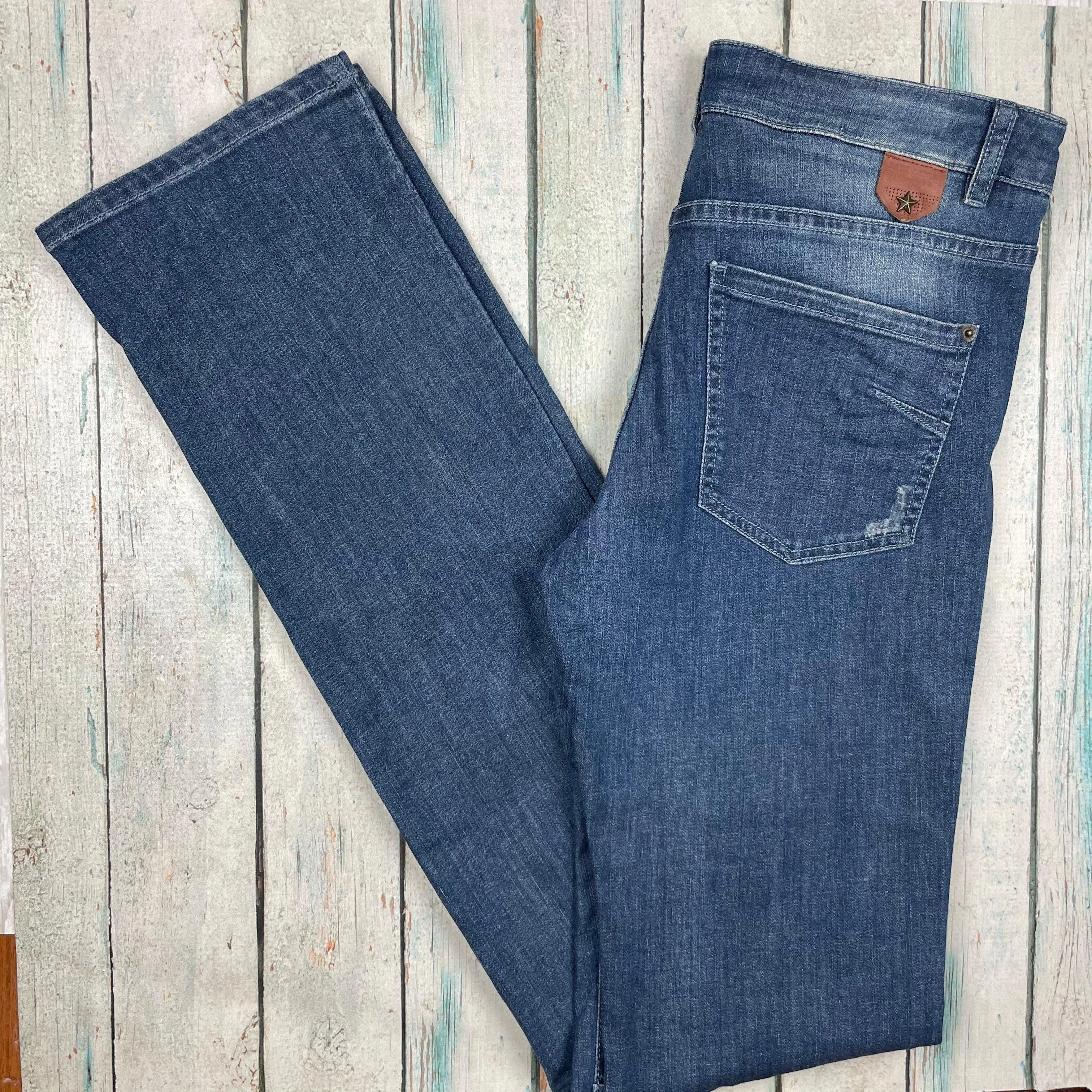 IKKS France Ladies Distressed Slim Fit Jeans- Size 28
