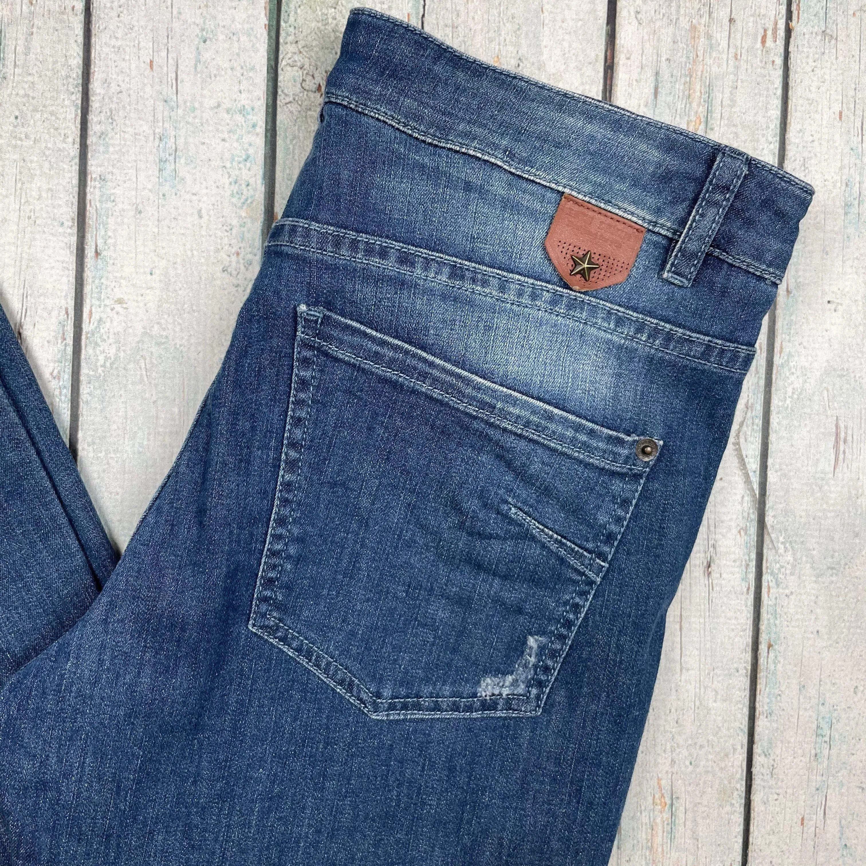 IKKS France Ladies Distressed Slim Fit Jeans- Size 28