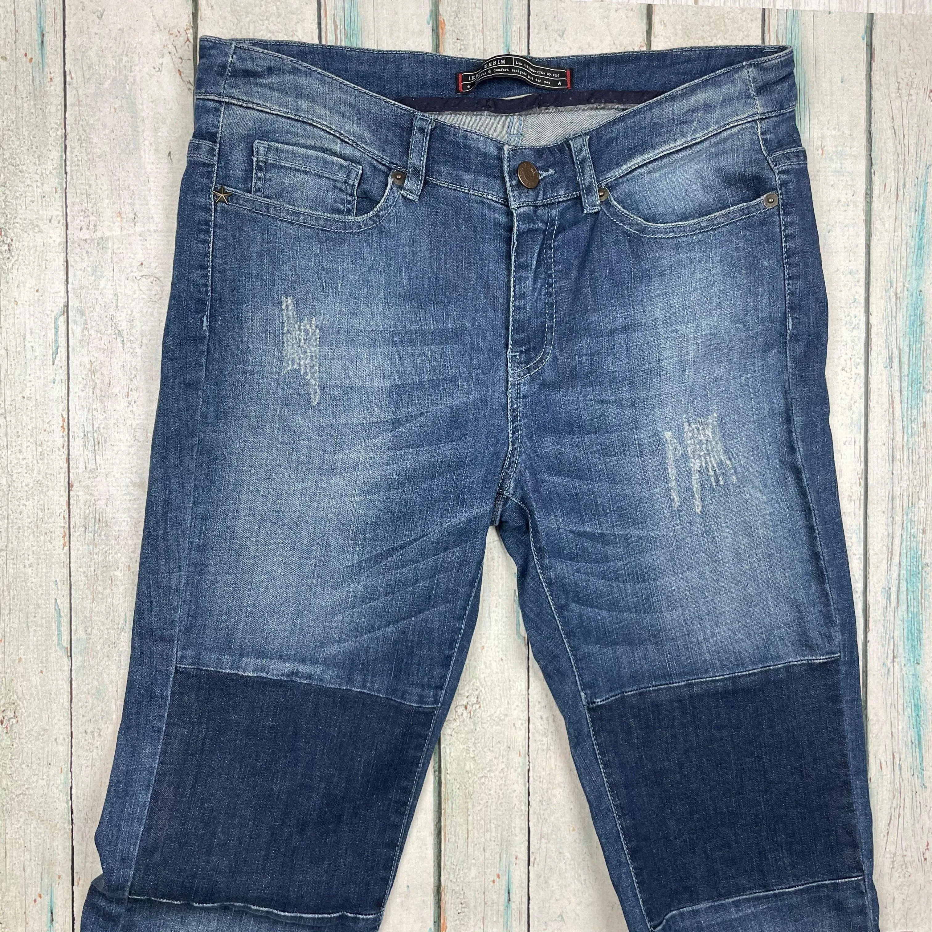 IKKS France Ladies Distressed Slim Fit Jeans- Size 28