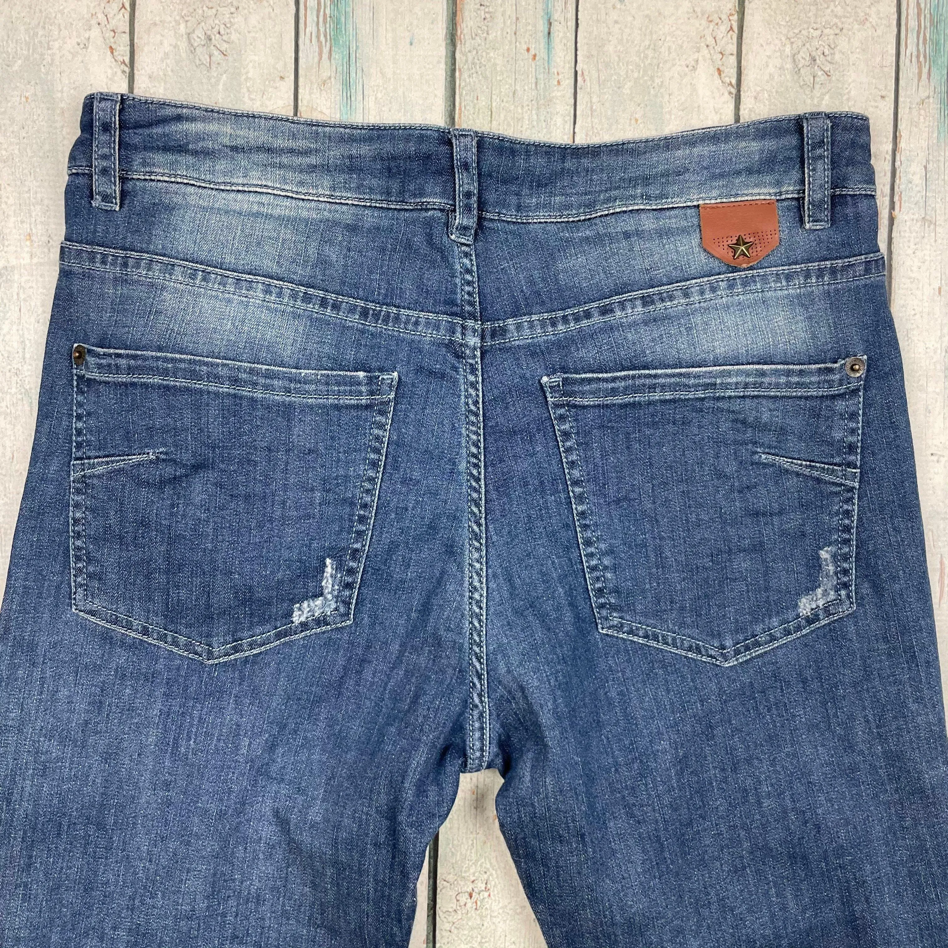 IKKS France Ladies Distressed Slim Fit Jeans- Size 28