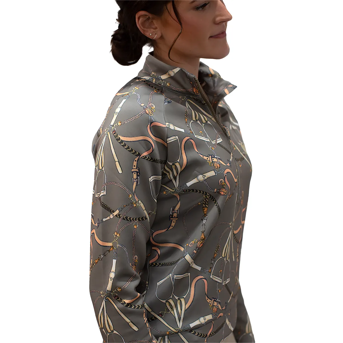 Kastel Long Sleeve 1/2 Zip Taupe Belt Scuba Pullover