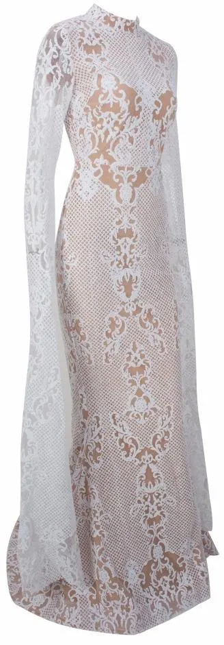 Long-Sleeve Glitter Lace Gown - Black or White