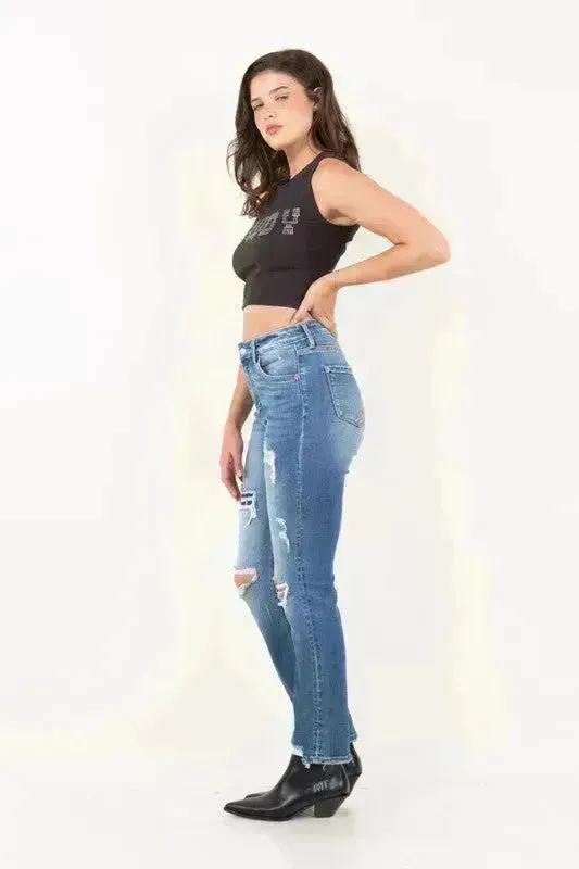 MESH TUMMY CONTROL HIGH RISE STRAIGHT JEANS