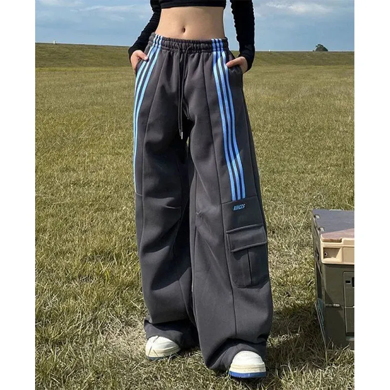 Oversized gestreifte pants für Damen Y2K Streetwear Cargo Jogger