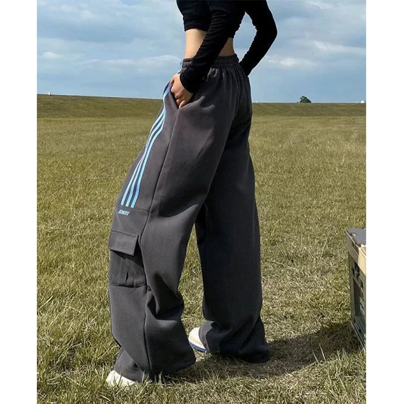 Oversized gestreifte pants für Damen Y2K Streetwear Cargo Jogger