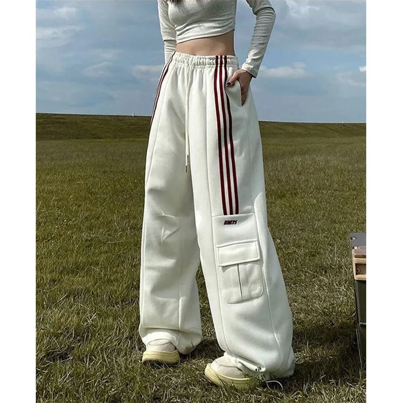 Oversized gestreifte pants für Damen Y2K Streetwear Cargo Jogger