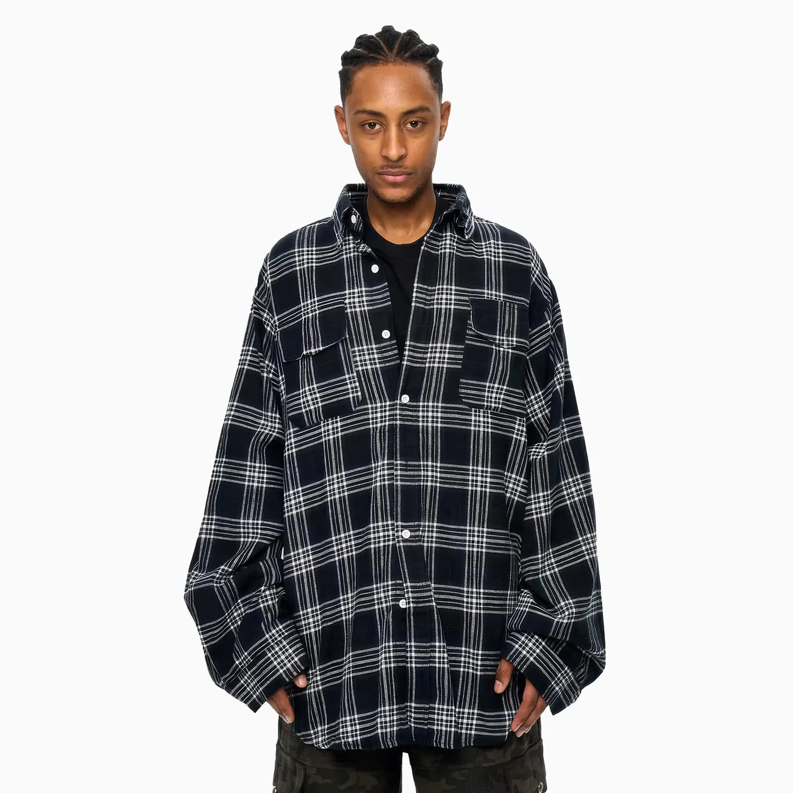 Oversized Plaid Shirt With Layered T-Shirt