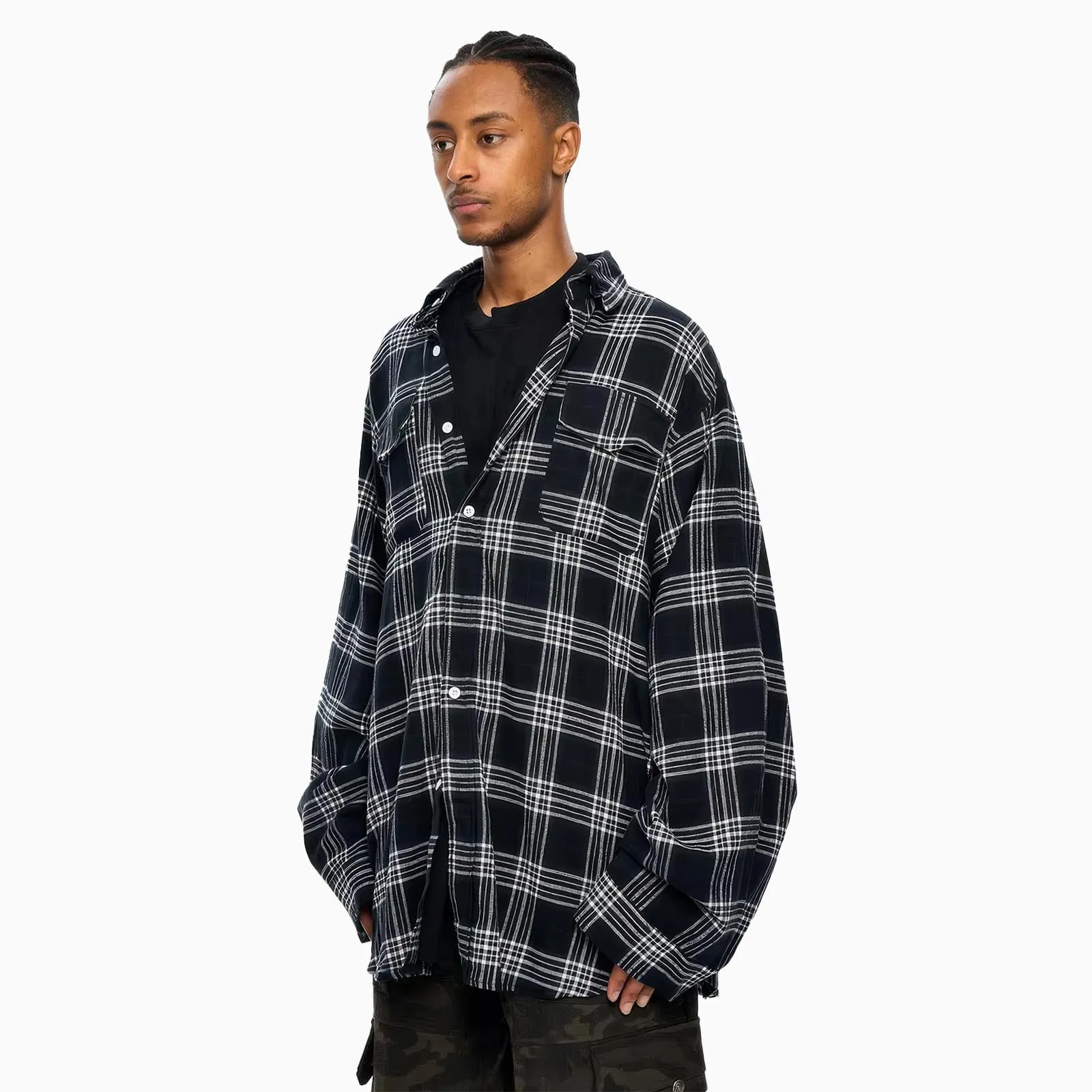 Oversized Plaid Shirt With Layered T-Shirt