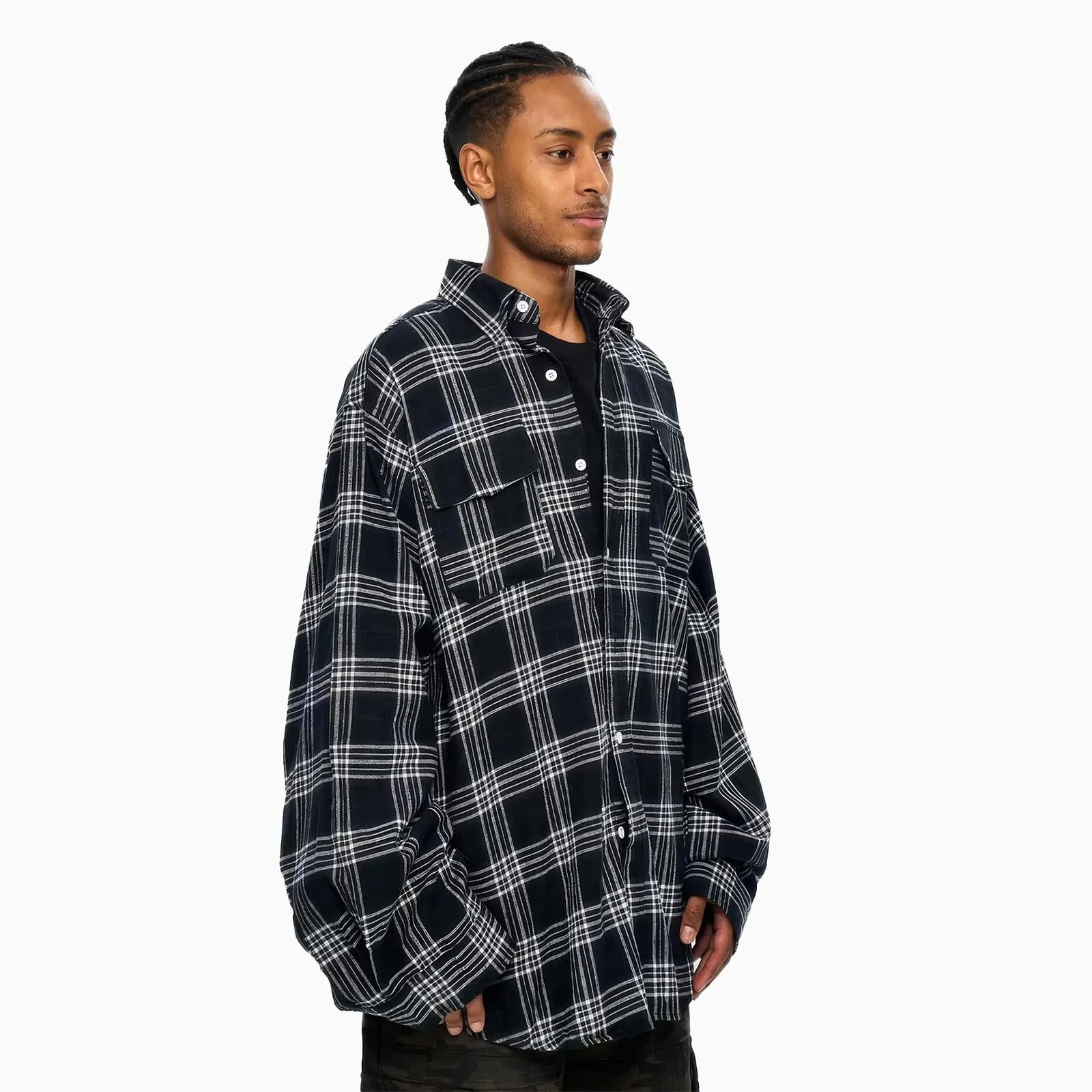 Oversized Plaid Shirt With Layered T-Shirt