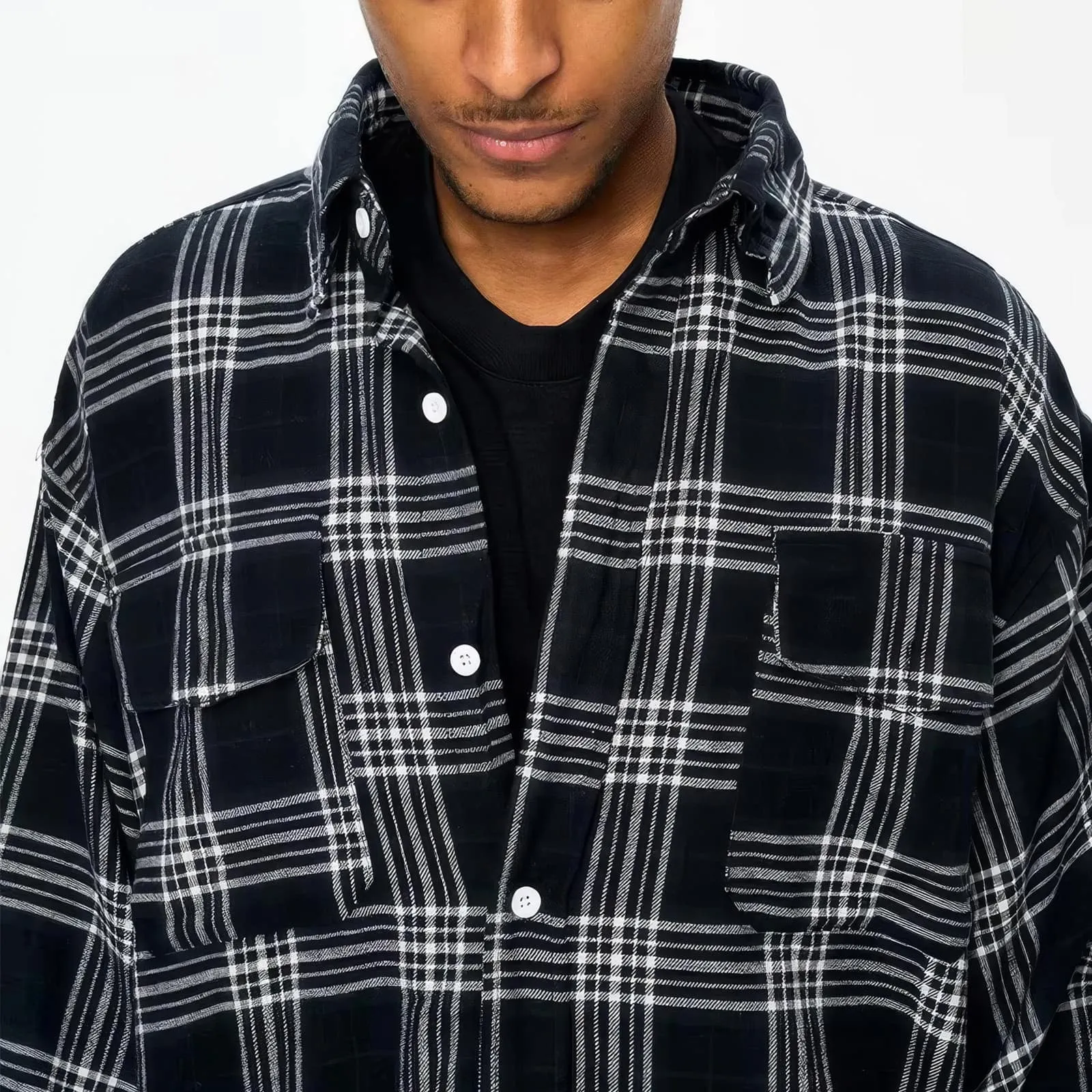 Oversized Plaid Shirt With Layered T-Shirt