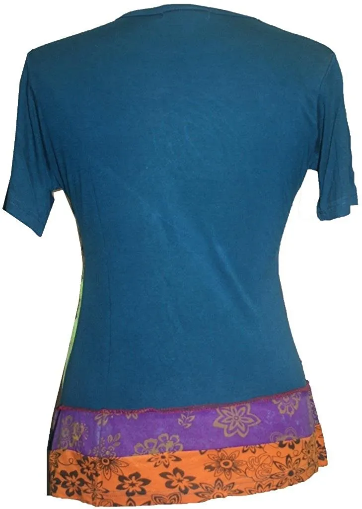 R 119 Boho Lightweight Retro Patched Gypsy Multicolored Summer Top Blouse T-shirt