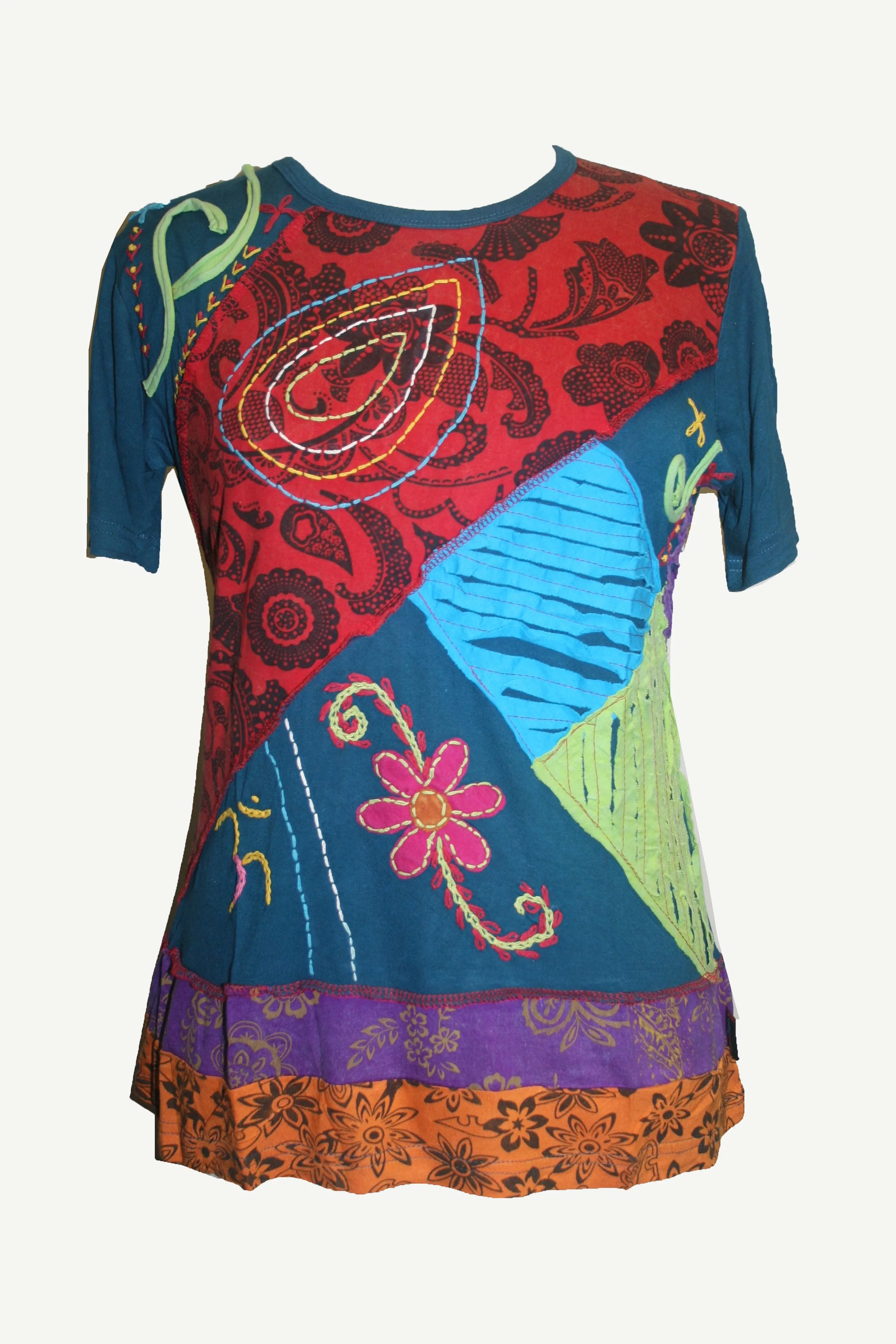 R 119 Boho Lightweight Retro Patched Gypsy Multicolored Summer Top Blouse T-shirt