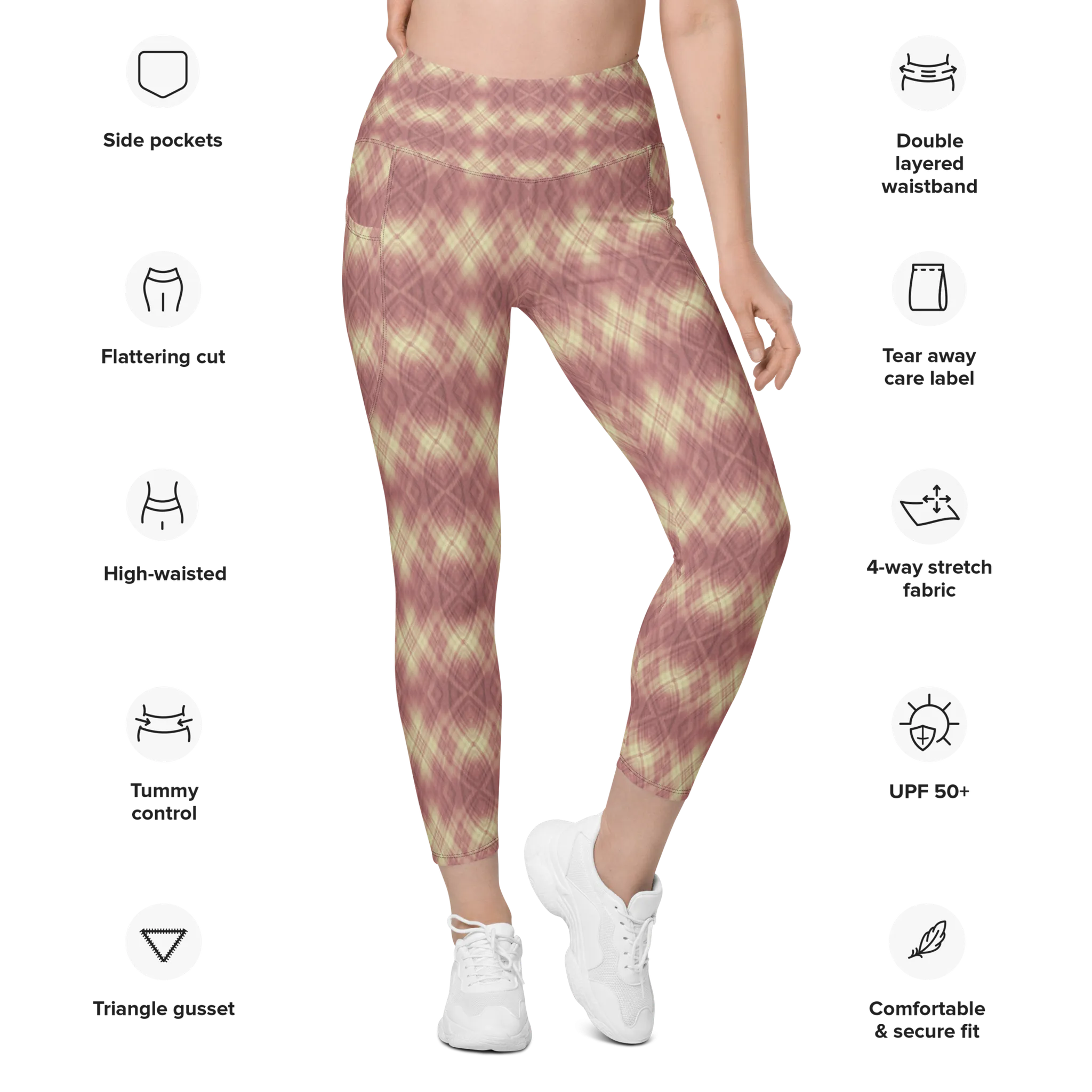 Recursia Argyle Rewired Leggings With Pockets In Pink