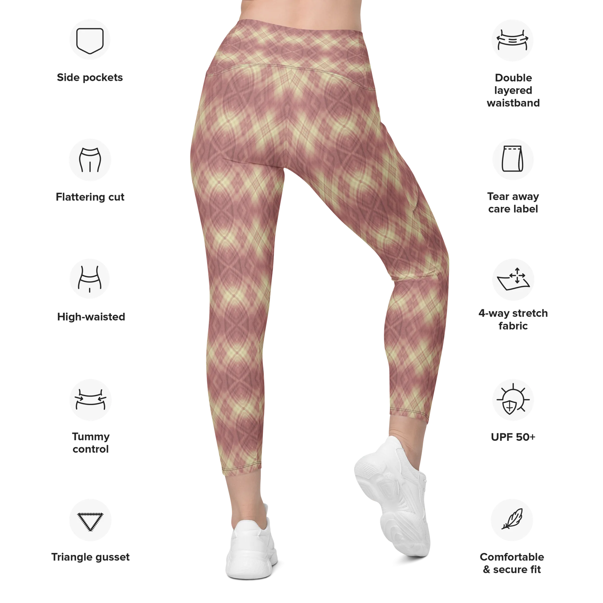 Recursia Argyle Rewired Leggings With Pockets In Pink