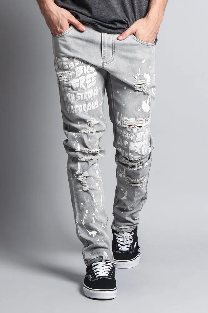 Scribbled Bleach Washed Jeans
