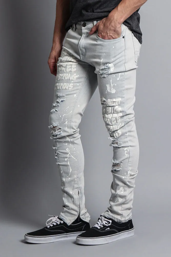 Scribbled Bleach Washed Jeans