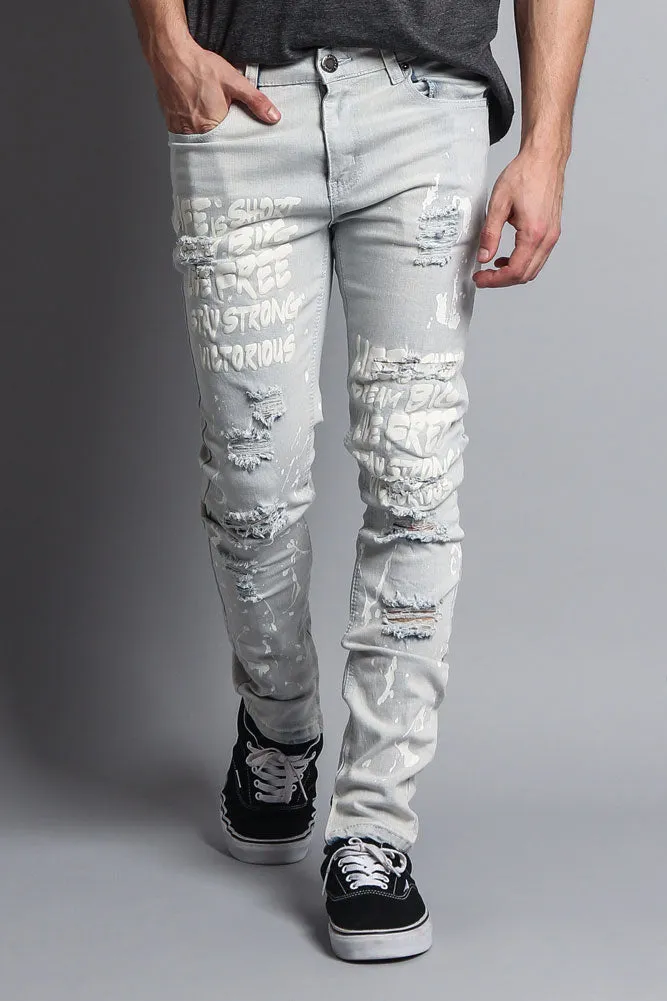 Scribbled Bleach Washed Jeans