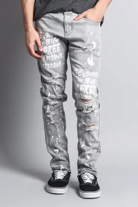 Scribbled Bleach Washed Jeans