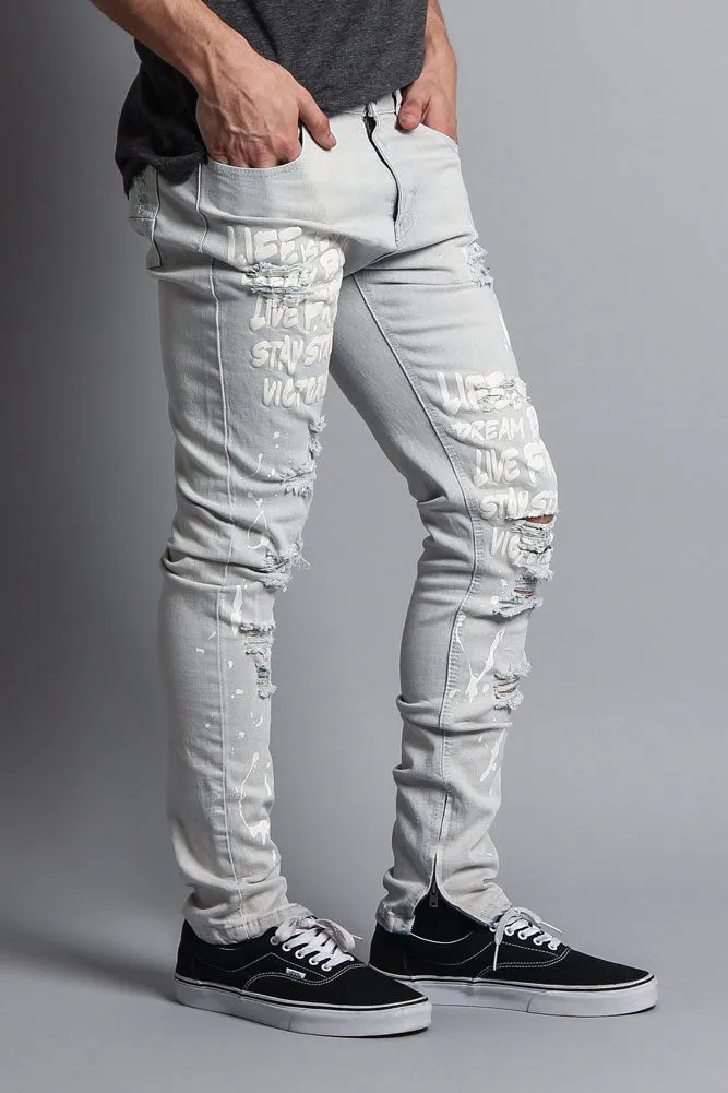Scribbled Bleach Washed Jeans