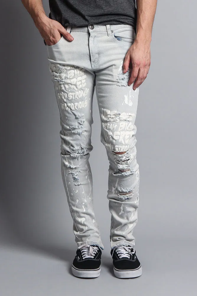 Scribbled Bleach Washed Jeans