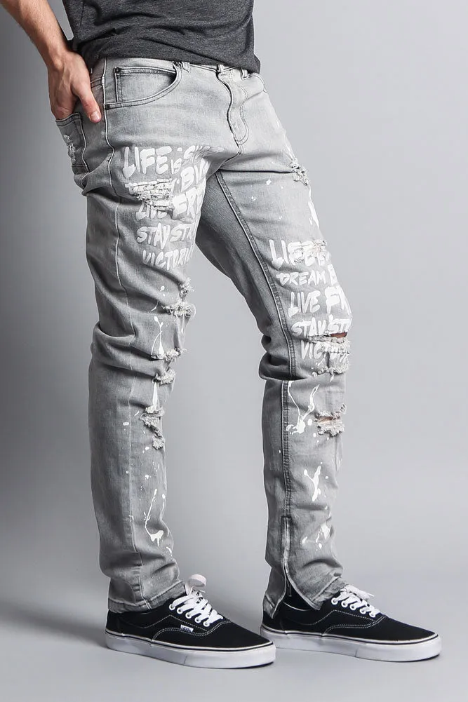 Scribbled Bleach Washed Jeans
