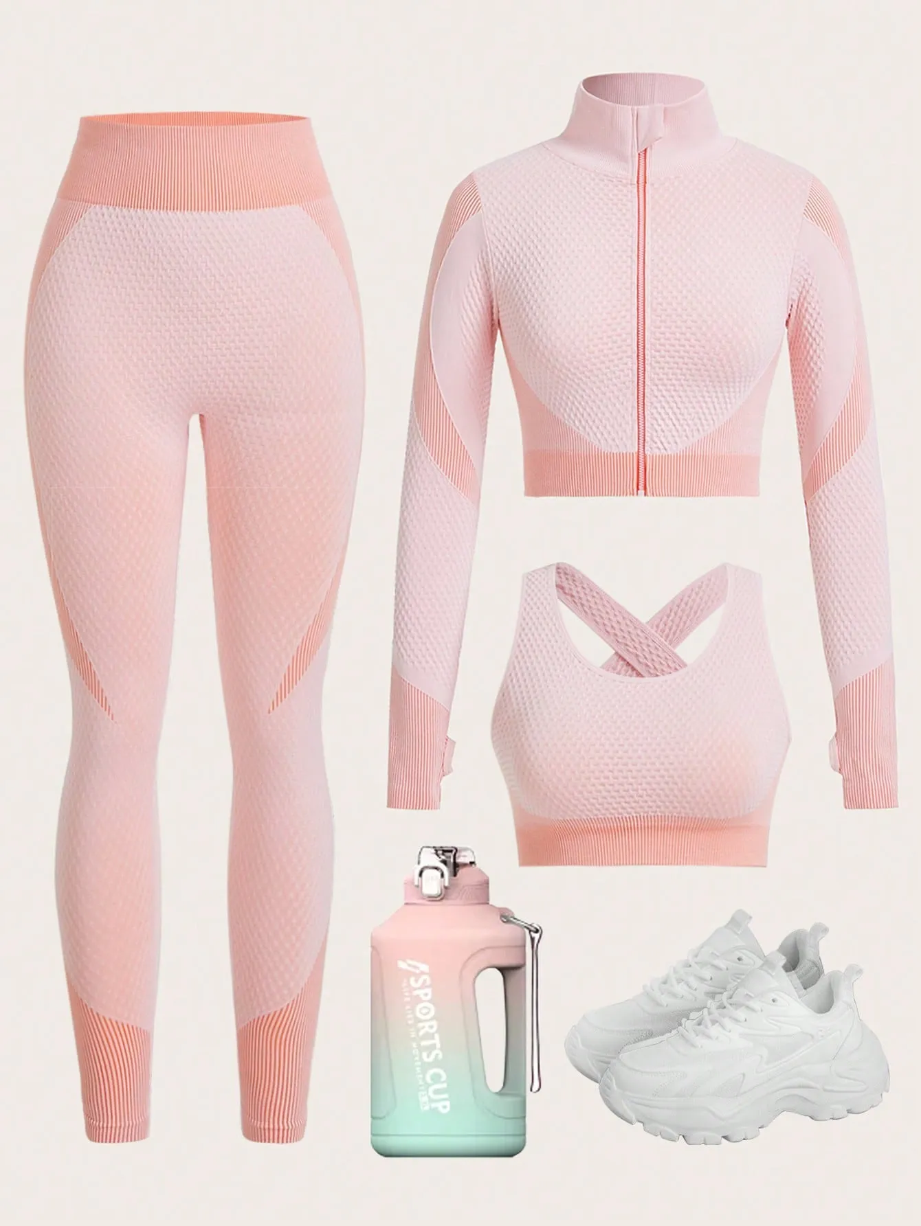 Seamless High Stretch Thumbholes Sports Jacket & Sports Bra & Sports Leggings