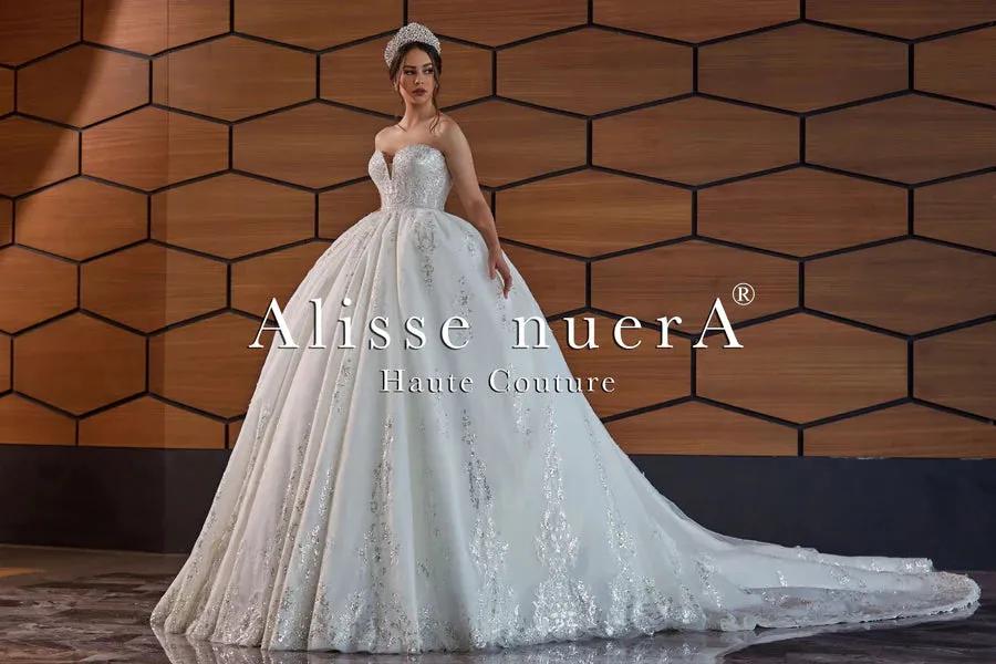 Silver and White Sequined Princess Dress for Ballroom Wedding