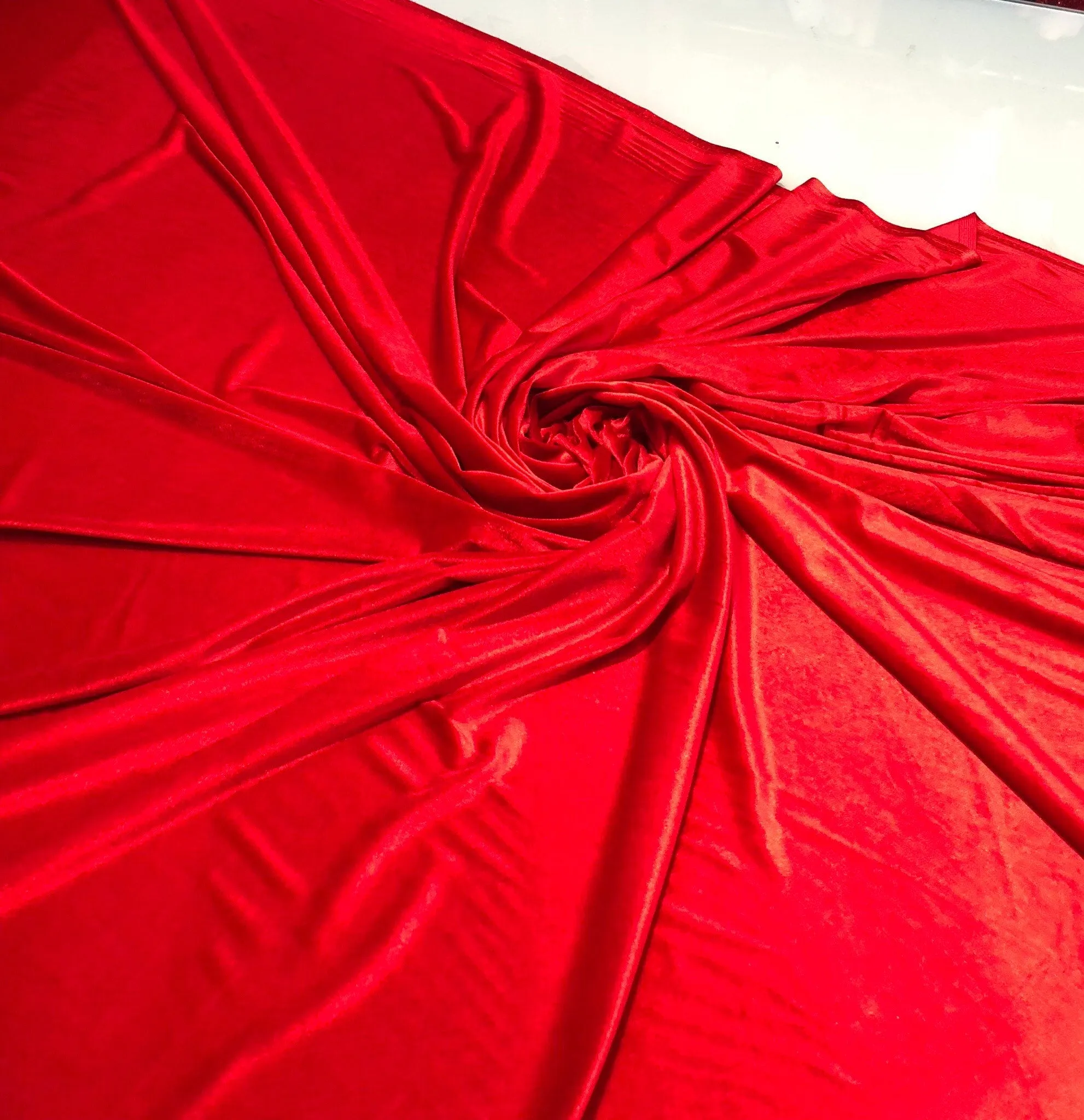 Stretch velvet 60&quot; wide     Beautiful red color     Fabric sold by the yard